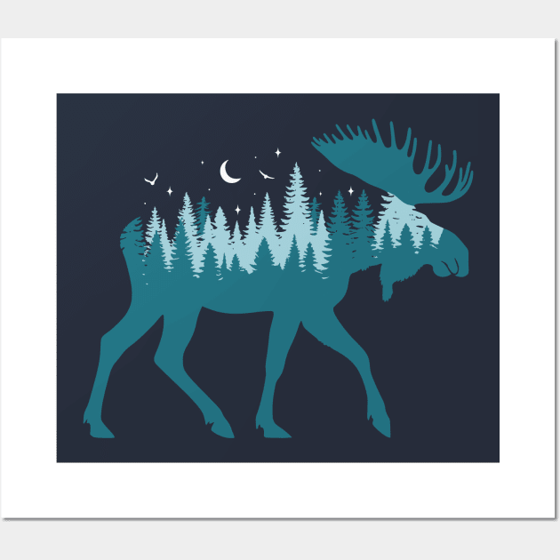 Moose Silhouette - Moose Wildlife Forest - Retro Moose Lover Wall Art by OrangeMonkeyArt